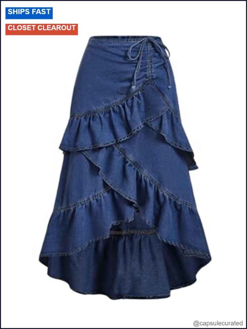Ruffle Jean Skirt Y2k Bow Layered Asymmetrical Midi Denim Skirt